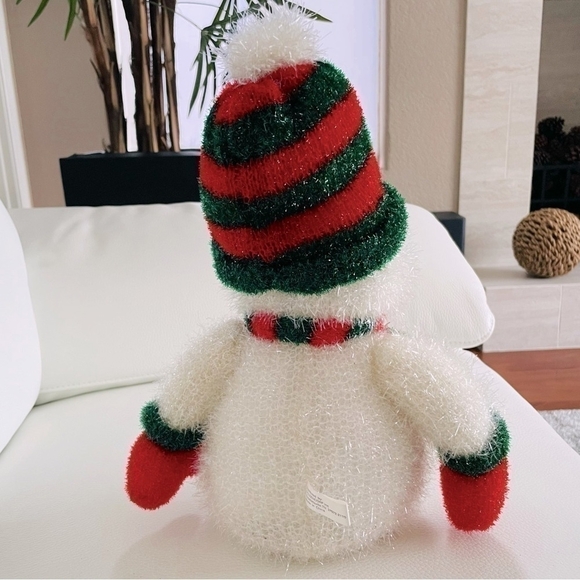 Tall Snowman Glossy Knitted White Green Red Snowman Plush Figurine Xmas Decor - Picture 4 of 4